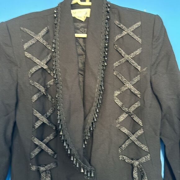 En Route Vintage Black Beaded Dinner Jacket Shawl Collar Size Petite - Picture 3 of 7